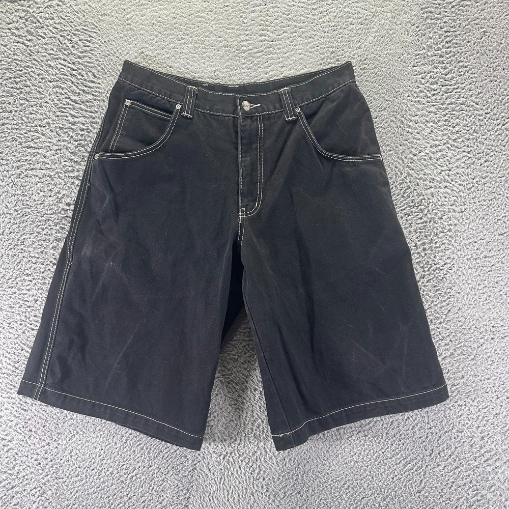 Vintage MAC Shorts Mens 34 Black Cotton Denim Bermuda Travel Workwear Baggy